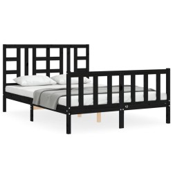 vidaXL Massivholzbett mit Kopfteil Schwarz 140x190 cm