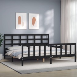 vidaXL Bettgestell mit Kopfteil Schwarz 180x200 cm Massivholz