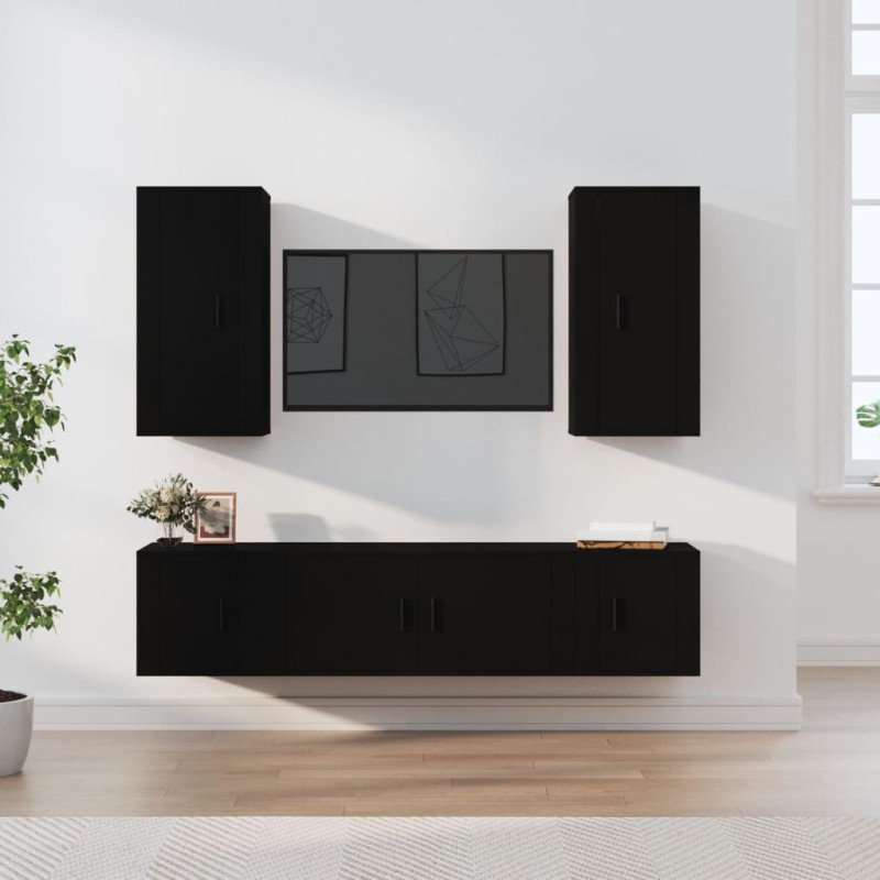 vidaXL 5-tlg. TV-Schrank-Set Schwarz Holzwerkstoff vidaXL 5-tlg. TV-Schrank-Set Schwarz Holzwerkstoff