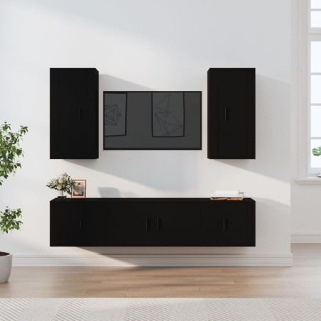 vidaXL 5-tlg. TV-Schrank-Set Schwarz Holzwerkstoff