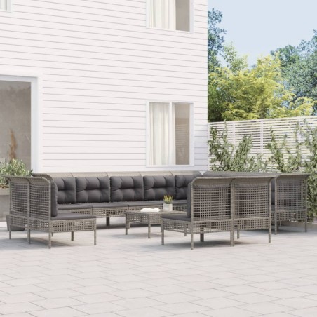 vidaXL 13-tlg. Garten-Lounge-Set mit Kissen Grau Poly Rattan