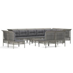 vidaXL 13-tlg. Garten-Lounge-Set mit Kissen Grau Poly Rattan