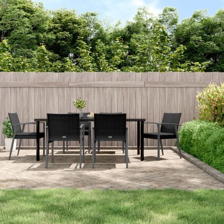vidaXL 7-tlg. Garten-Essgruppe mit Kissen Poly Rattan und Stahl