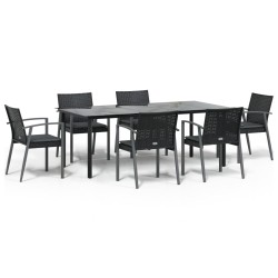 vidaXL 7-tlg. Garten-Essgruppe mit Kissen Poly Rattan und Stahl
