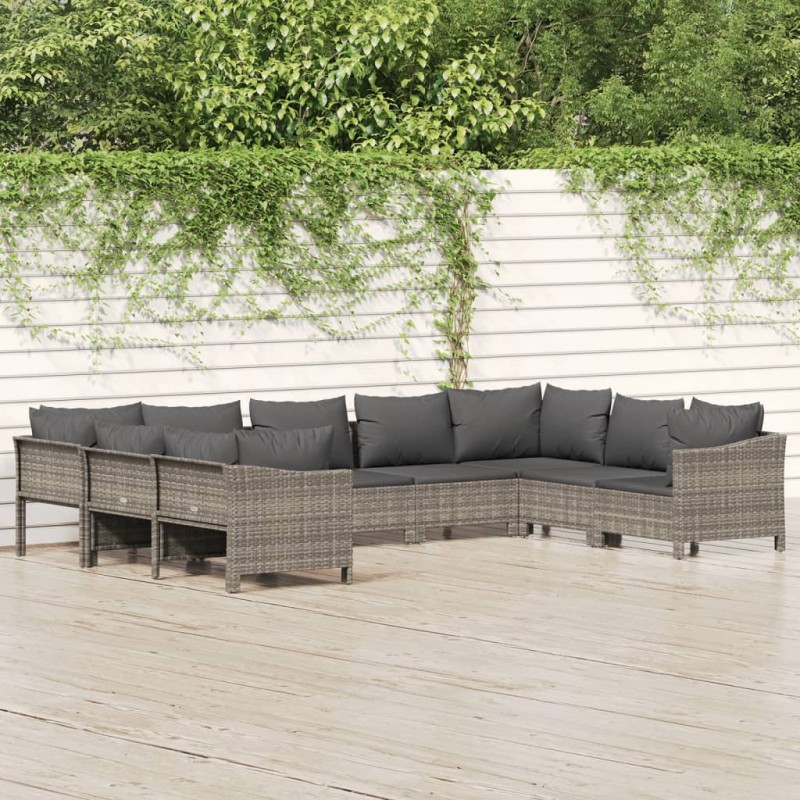 vidaXL 9-tlg. Garten-Lounge-Set mit Kissen Grau Poly Rattan vidaXL 9-tlg. Garten-Lounge-Set mit Kissen Grau Poly Rattan