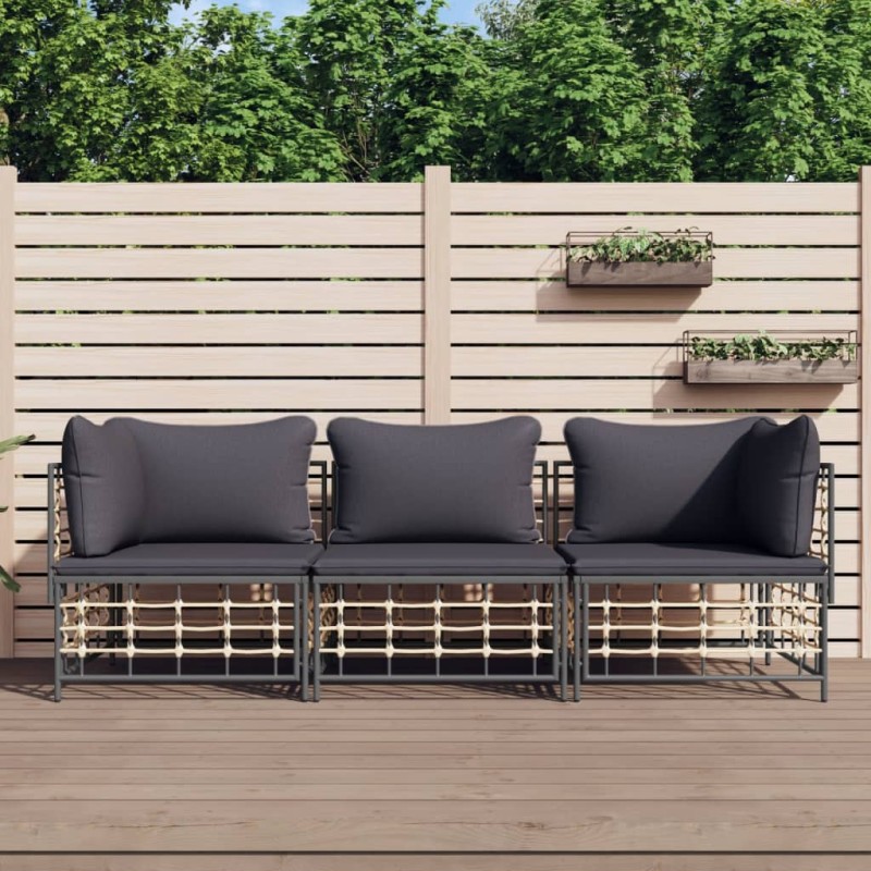 vidaXL 3-tlg. Garten-Lounge-Set mit Kissen Anthrazit Poly Rattan vidaXL 3-tlg. Garten-Lounge-Set mit Kissen Anthrazit Poly Rattan
