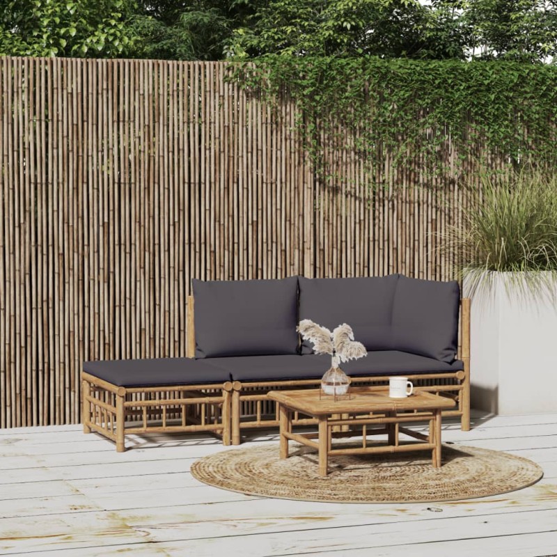 vidaXL 3-tlg. Garten-Lounge-Set mit Dunkelgrauen Kissen Bambus vidaXL 3-tlg. Garten-Lounge-Set mit Dunkelgrauen Kissen Bambus
