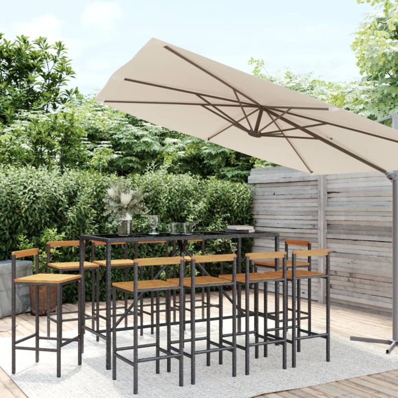 vidaXL 11-tlg. Gartenbar-Set Schwarz Poly Rattan & Massivholz Akazie vidaXL 11-tlg. Gartenbar-Set Schwarz Poly Rattan & Massivholz Akazie