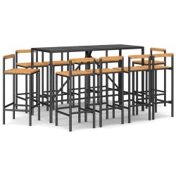 vidaXL 11-tlg. Gartenbar-Set Schwarz Poly Rattan & Massivholz Akazie