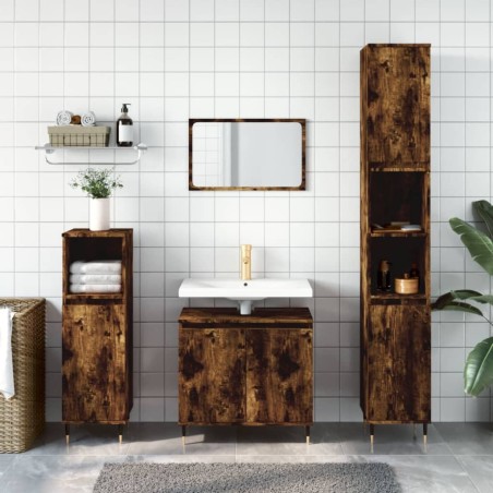 vidaXL 3-tlg. Badmöbel-Set Räuchereiche Holzwerkstoff