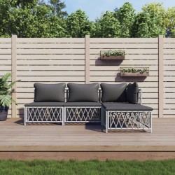 vidaXL 4-tlg. Garten-Lounge-Set mit Kissen Weiß Stahl