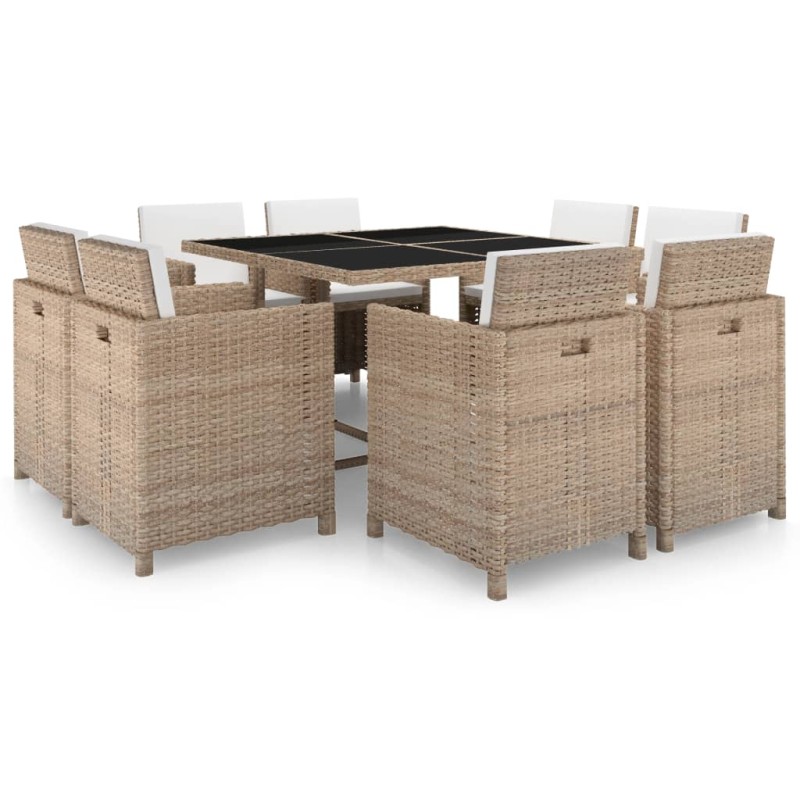 9-tlg. Garten-Essgruppe mit Auflagen Poly Rattan Beige 9-tlg. Garten-Essgruppe mit Auflagen Poly Rattan Beige