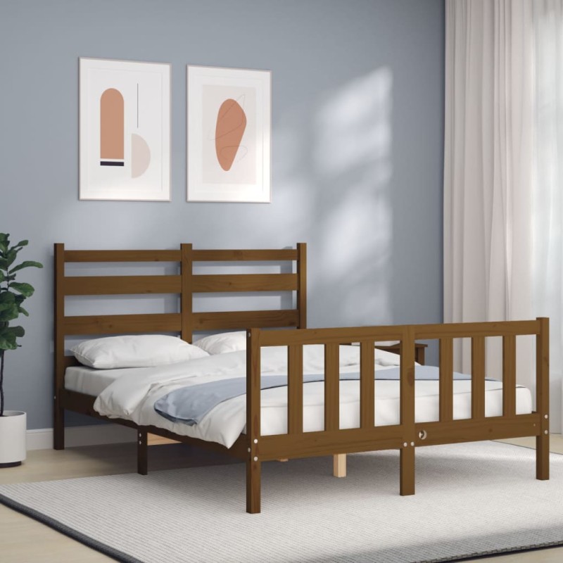 vidaXL Massivholzbett mit Kopfteil Honigbraun 140x200 cm vidaXL Massivholzbett mit Kopfteil Honigbraun 140x200 cm
