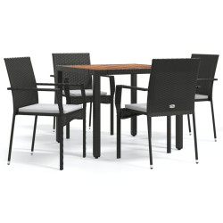 vidaXL 5-tlg. Garten-Essgruppe mit Kissen Schwarz Poly Rattan