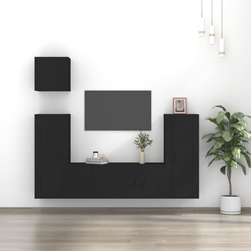 vidaXL 5-tlg. TV-Schrank-Set Schwarz Holzwerkstoff vidaXL 5-tlg. TV-Schrank-Set Schwarz Holzwerkstoff