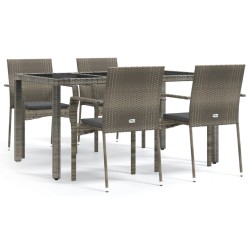 vidaXL 5-tlg. Garten-Essgruppe mit Kissen Grau Poly Rattan