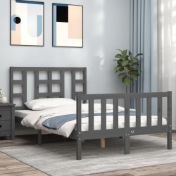 vidaXL Massivholzbett mit Kopfteil Grau 120x200 cm