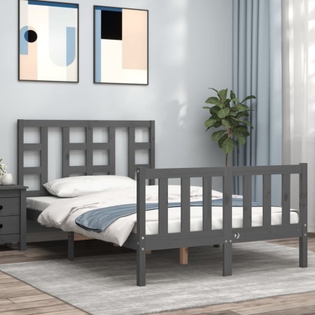 vidaXL Massivholzbett mit Kopfteil Grau 120x200 cm