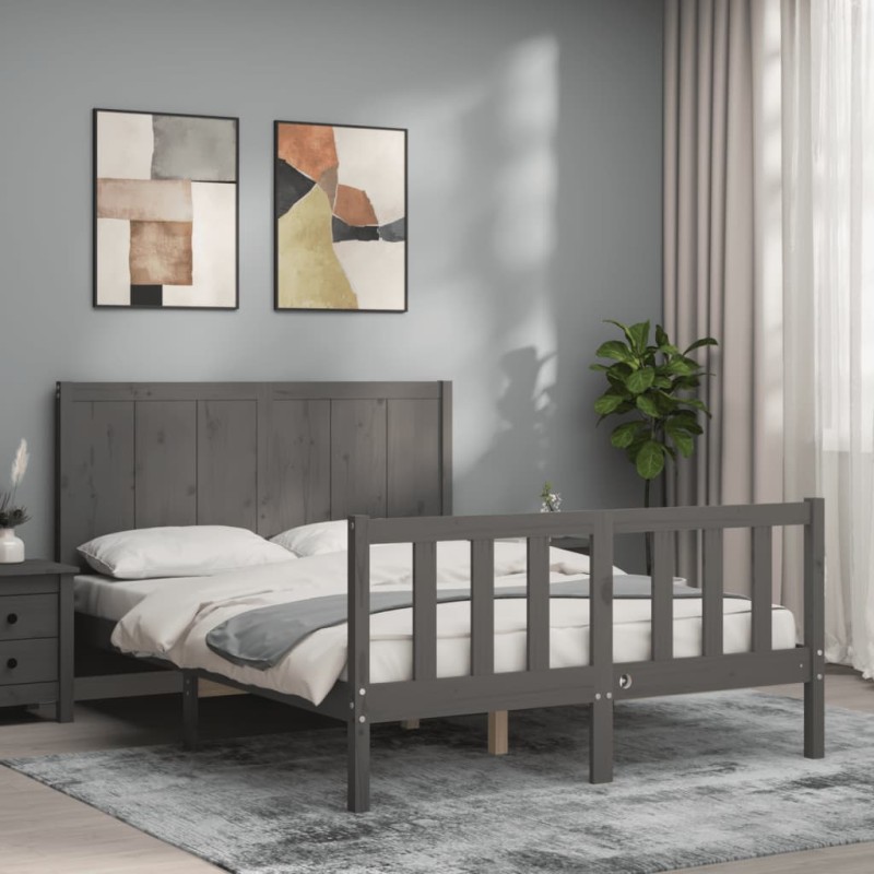 vidaXL Massivholzbett mit Kopfteil Grau 140x190 cm vidaXL Massivholzbett mit Kopfteil Grau 140x190 cm