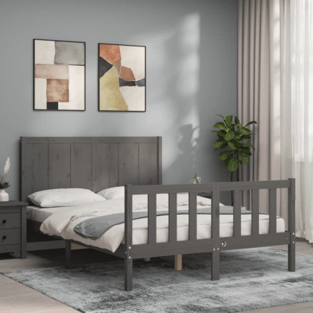 vidaXL Massivholzbett mit Kopfteil Grau 140x190 cm