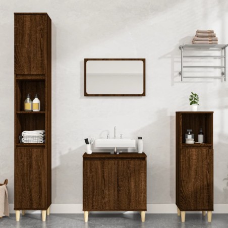 vidaXL 3-tlg. Badmöbel-Set Braun Eichen-Optik Holzwerkstoff