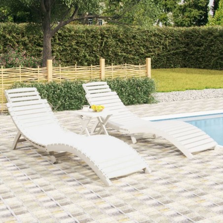 vidaXL Sonnenliegen 2 Stk. mit Tisch Weiß Massivholz Akazie