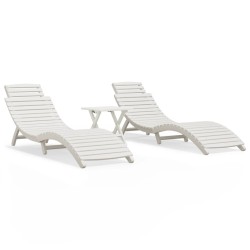 vidaXL Sonnenliegen 2 Stk. mit Tisch Weiß Massivholz Akazie