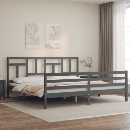 vidaXL Massivholzbett mit Kopfteil Grau