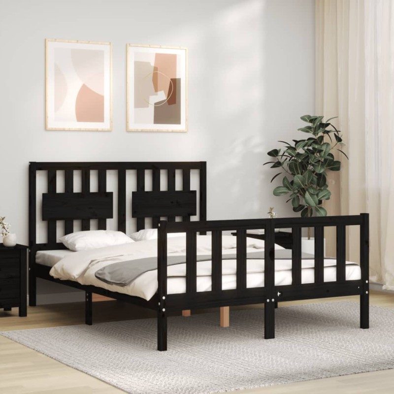 vidaXL Massivholzbett mit Kopfteil Schwarz vidaXL Massivholzbett mit Kopfteil Schwarz