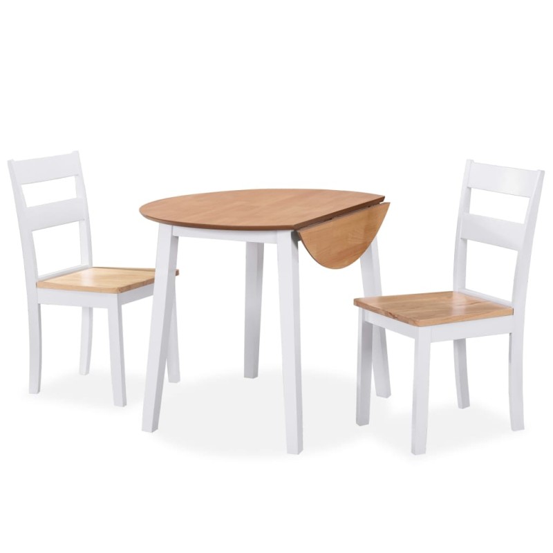 vidaXL Essgruppe 3-tlg. MDF und Gummibaumholz Weiß vidaXL Essgruppe 3-tlg. MDF und Gummibaumholz Weiß