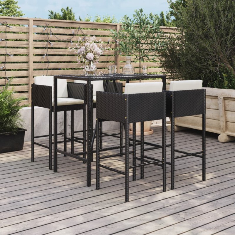 vidaXL 5-tlg. Gartenbar-Set mit Kissen Schwarz Poly Rattan vidaXL 5-tlg. Gartenbar-Set mit Kissen Schwarz Poly Rattan