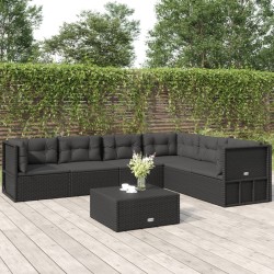 vidaXL 6-tlg. Garten-Lounge-Set mit Kissen Schwarz Poly Rattan