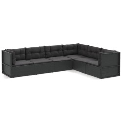 vidaXL 6-tlg. Garten-Lounge-Set mit Kissen Schwarz Poly Rattan