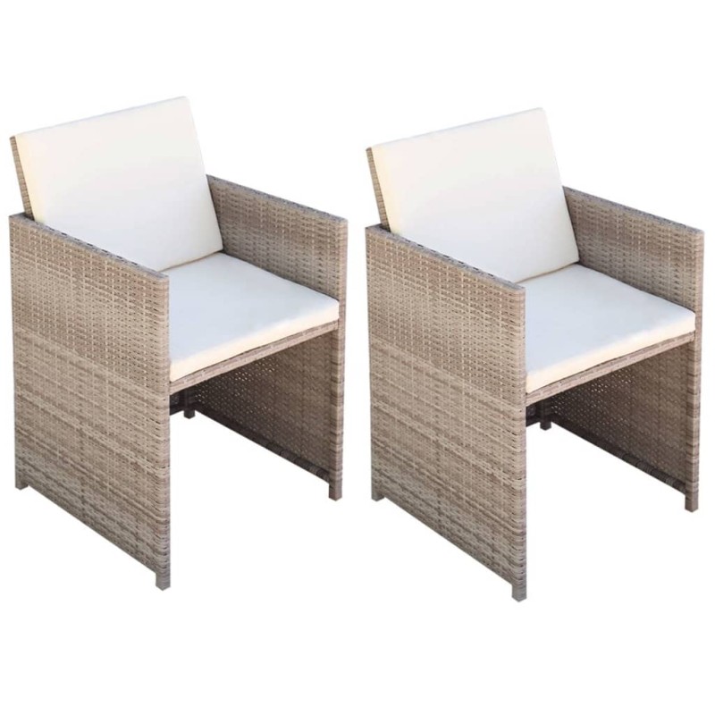vidaXL Gartenstühle 2 Stk. mit Polstern und Kissen Poly Rattan Beige vidaXL Gartenstühle 2 Stk. mit Polstern und Kissen Poly Rattan Beige