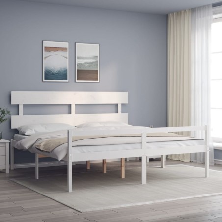 vidaXL Massivholzbett mit Kopfteil Weiß 200x200 cm