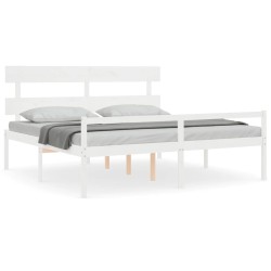 vidaXL Massivholzbett mit Kopfteil Weiß 200x200 cm