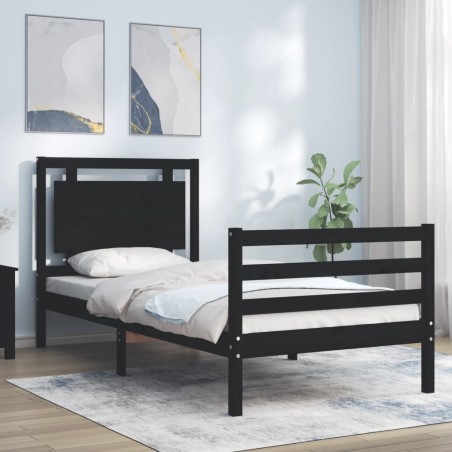 vidaXL Massivholzbett mit Kopfteil Schwarz 100x200 cm