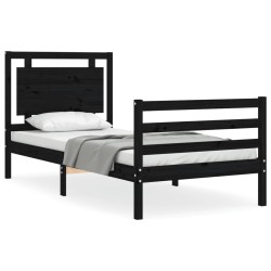 vidaXL Massivholzbett mit Kopfteil Schwarz 100x200 cm