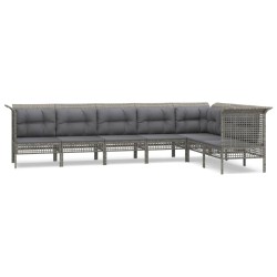 vidaXL 7-tlg. Garten-Lounge-Set mit Kissen Grau Poly Rattan
