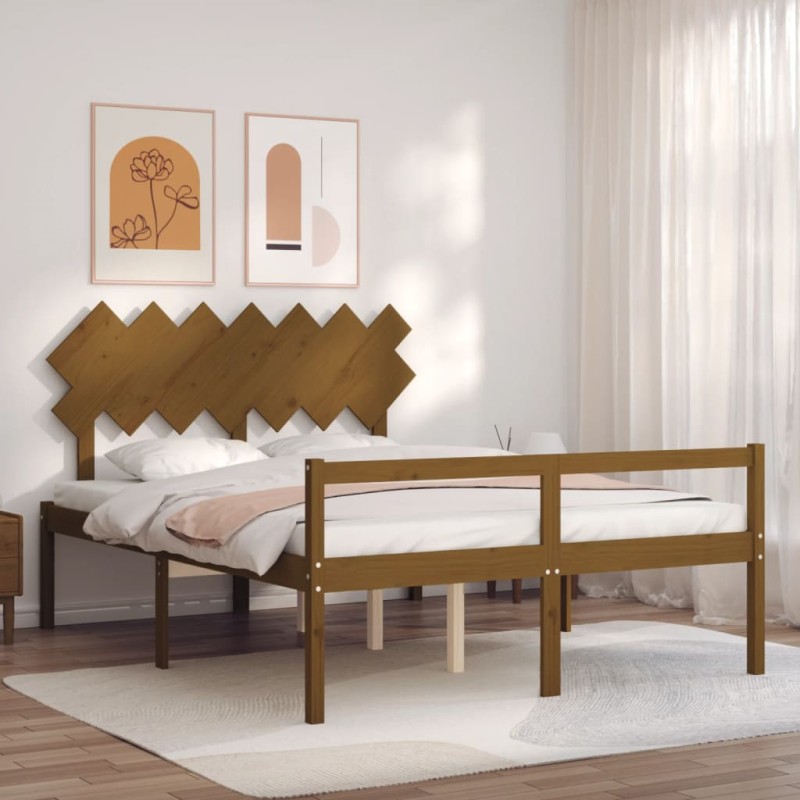 vidaXL Massivholzbett mit Kopfteil Honigbraun 140x190 cm vidaXL Massivholzbett mit Kopfteil Honigbraun 140x190 cm