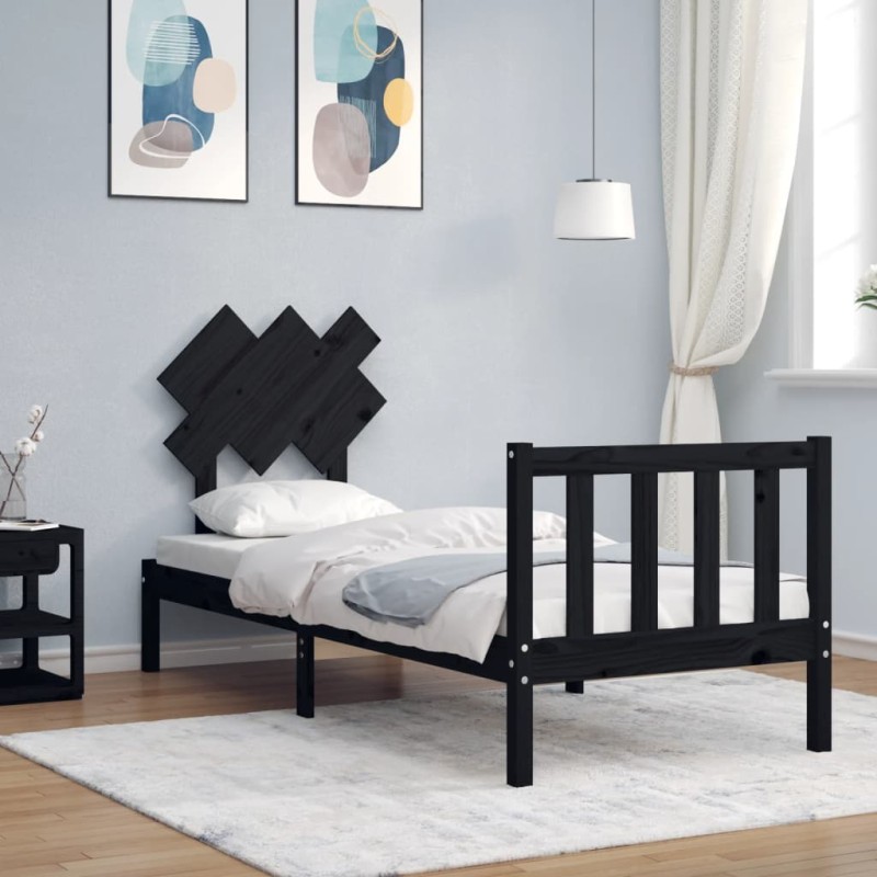 vidaXL Massivholzbett mit Kopfteil Schwarz vidaXL Massivholzbett mit Kopfteil Schwarz