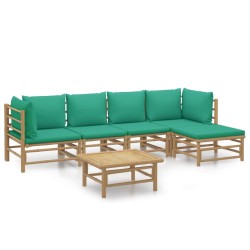 vidaXL 6-tlg. Garten-Lounge-Set mit Grünen Kissen Bambus