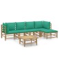 vidaXL 6-tlg. Garten-Lounge-Set mit Grünen Kissen Bambus