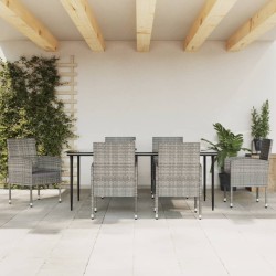 vidaXL 7-tlg. Garten-Essgruppe Grau und Schwarz Poly Rattan und Stahl