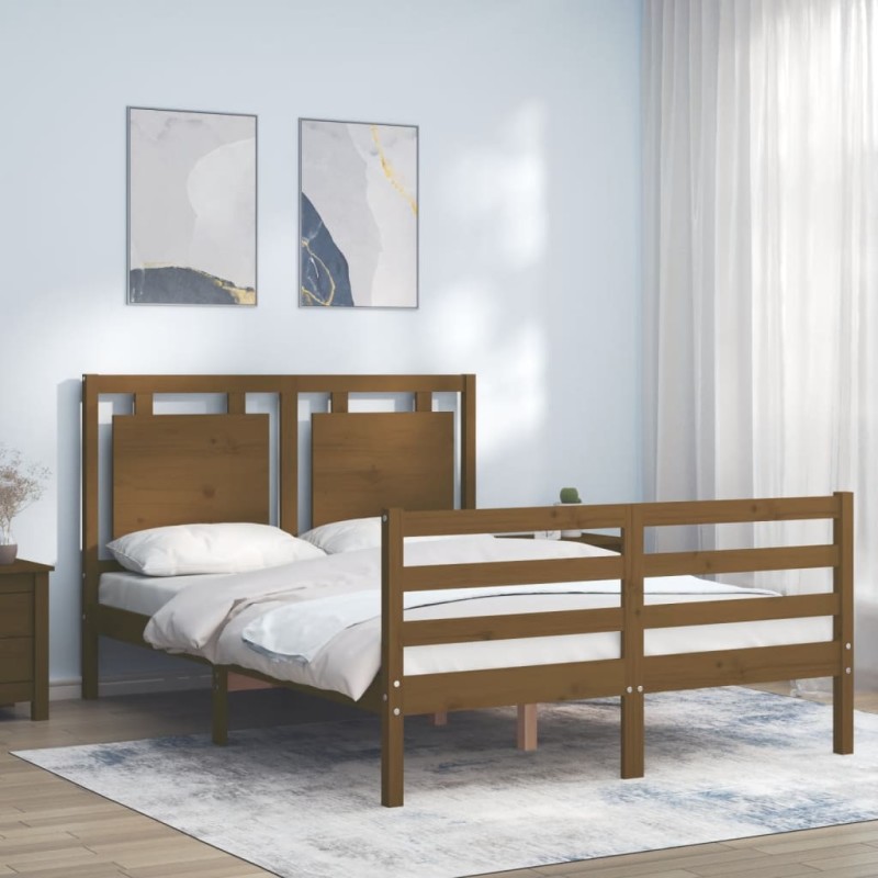 vidaXL Massivholzbett mit Kopfteil Honigbraun vidaXL Massivholzbett mit Kopfteil Honigbraun