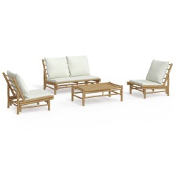 vidaXL 4-tlg. Garten-Lounge-Set mit Cremeweißen Kissen Bambus