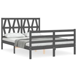 vidaXL Massivholzbett mit Kopfteil Grau 140x190 cm