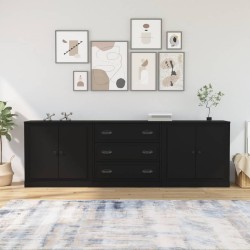 vidaXL Sideboards 3 Stk. Schwarz Holzwerkstoff