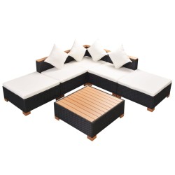 vidaXL 6-tlg. Garten-Lounge-Set mit Auflagen Poly Rattan Schwarz