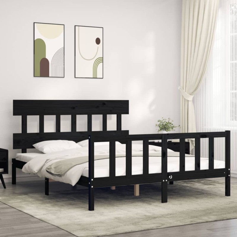 vidaXL Massivholzbett mit Kopfteil Schwarz vidaXL Massivholzbett mit Kopfteil Schwarz